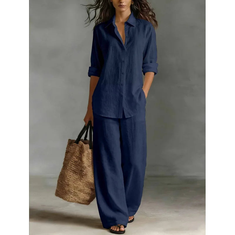 Conjunto Lino Camisero Mediterráneo