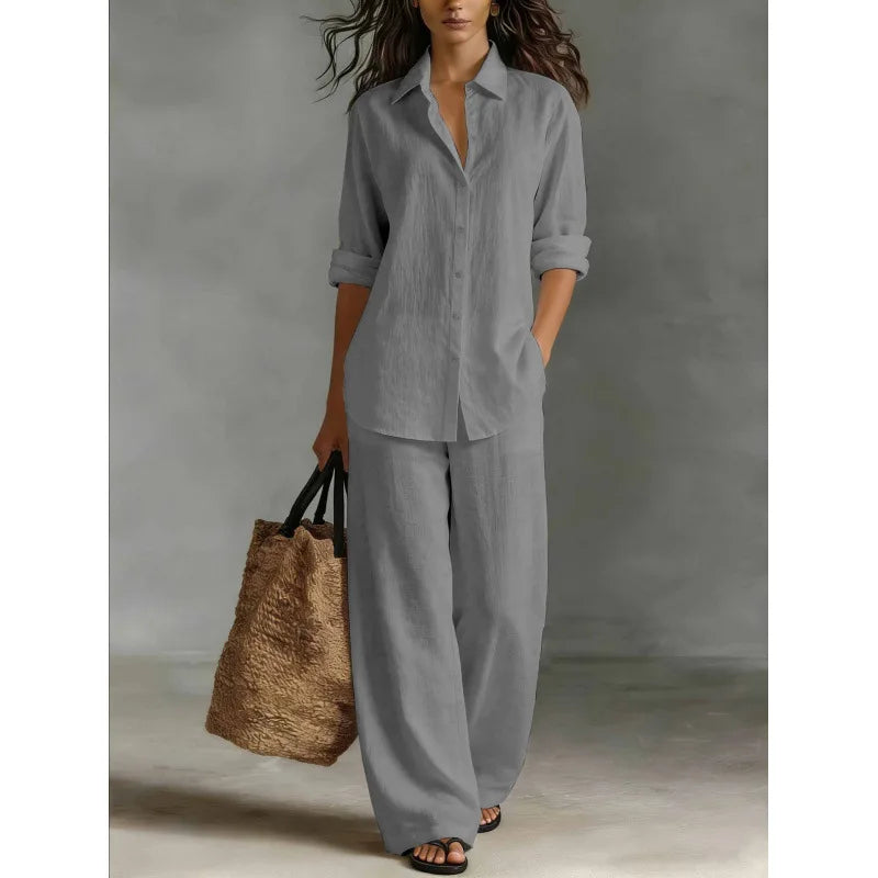 Conjunto Lino Camisero Mediterráneo