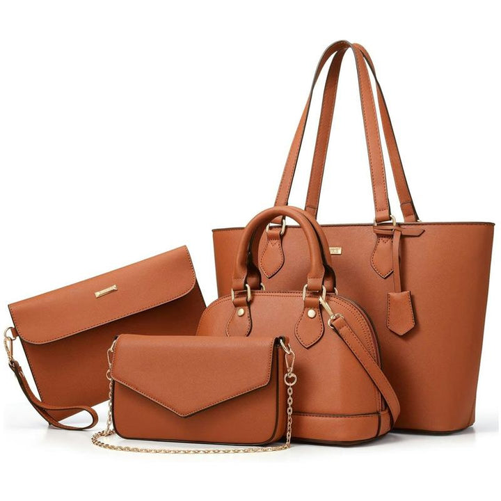 Pack de bolsos color camel, con bolso cruzado con cadena