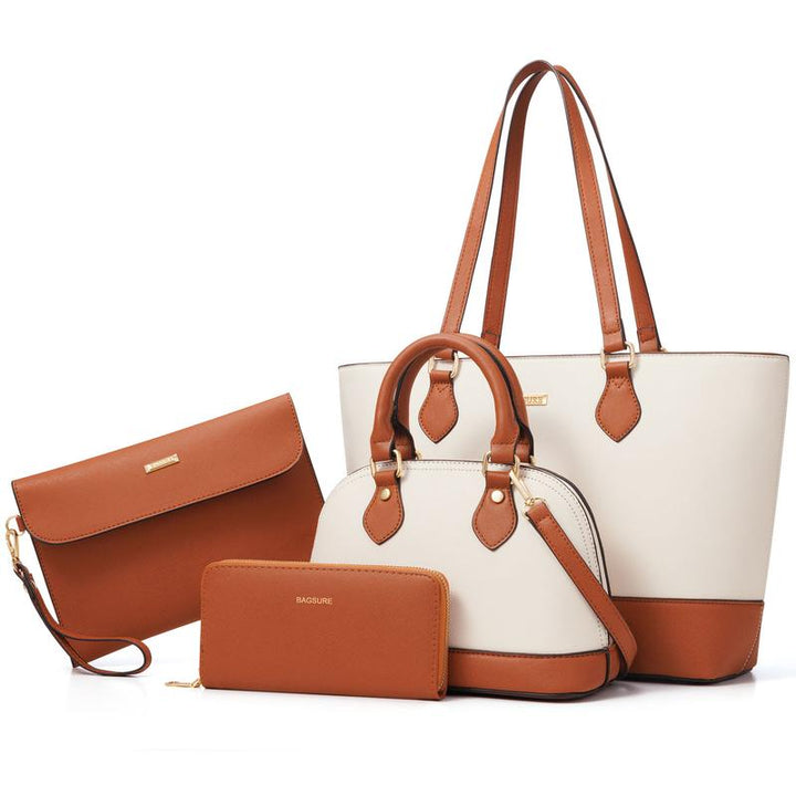 Pack de bolsos camel y blanco, con billetera
