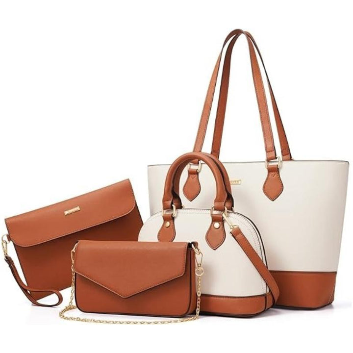 Pack de bolsos camel y blanco, con bolso cruzado con cadena