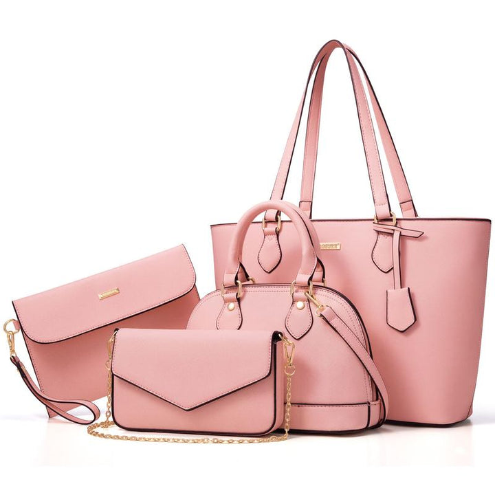 Pack de bolsos color rosa, con bolso cruzado con cadena