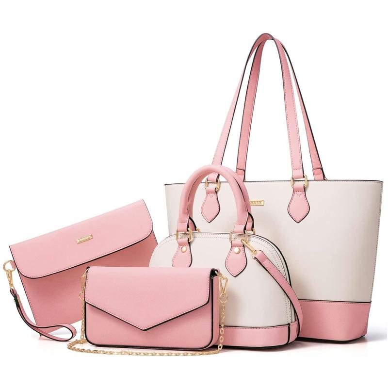 Pack de bolsos rosa y blanco, con bolso cruzado con cadena