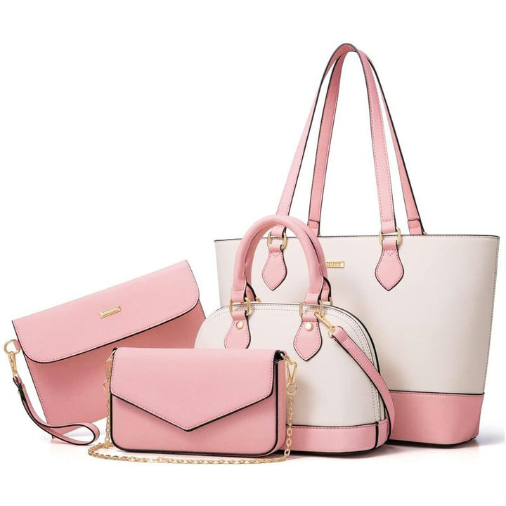 Pack de bolsos rosa y blanco, con bolso cruzado con cadena